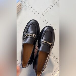 Madewell Black Leather Loafers with Gold Accents
